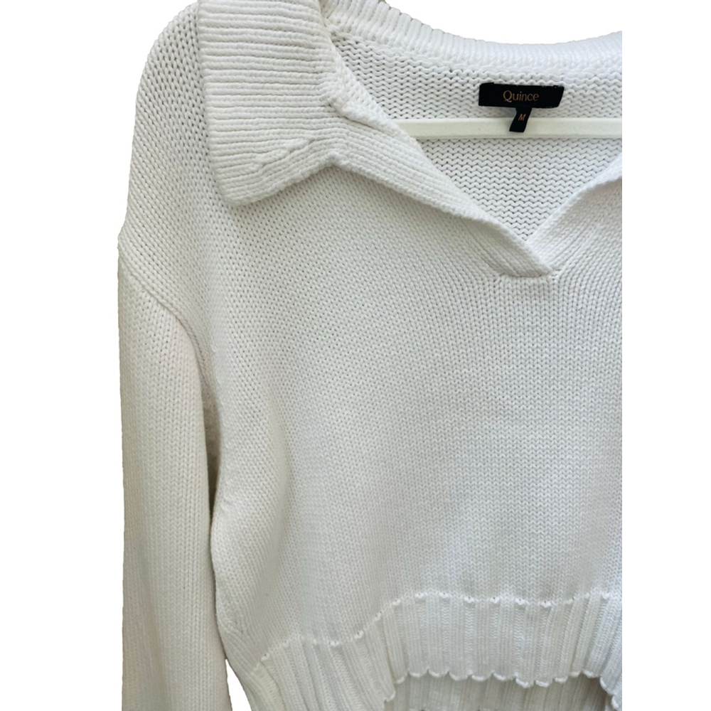Quince 100% Organic Cropped Cotton Sweater Ivory Size M - Picture 3 of 5